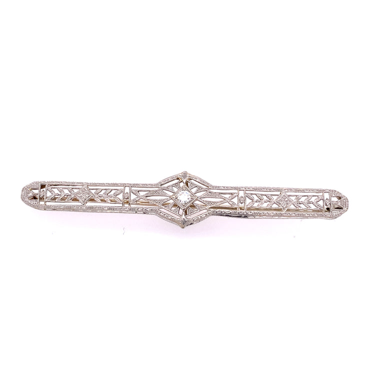 Art Deco Diamond Bar Pin in 14k White Gold