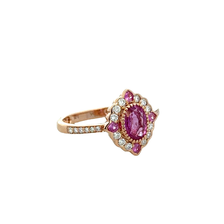 Pink Sapphire and Diamond Ring in Rose Gold