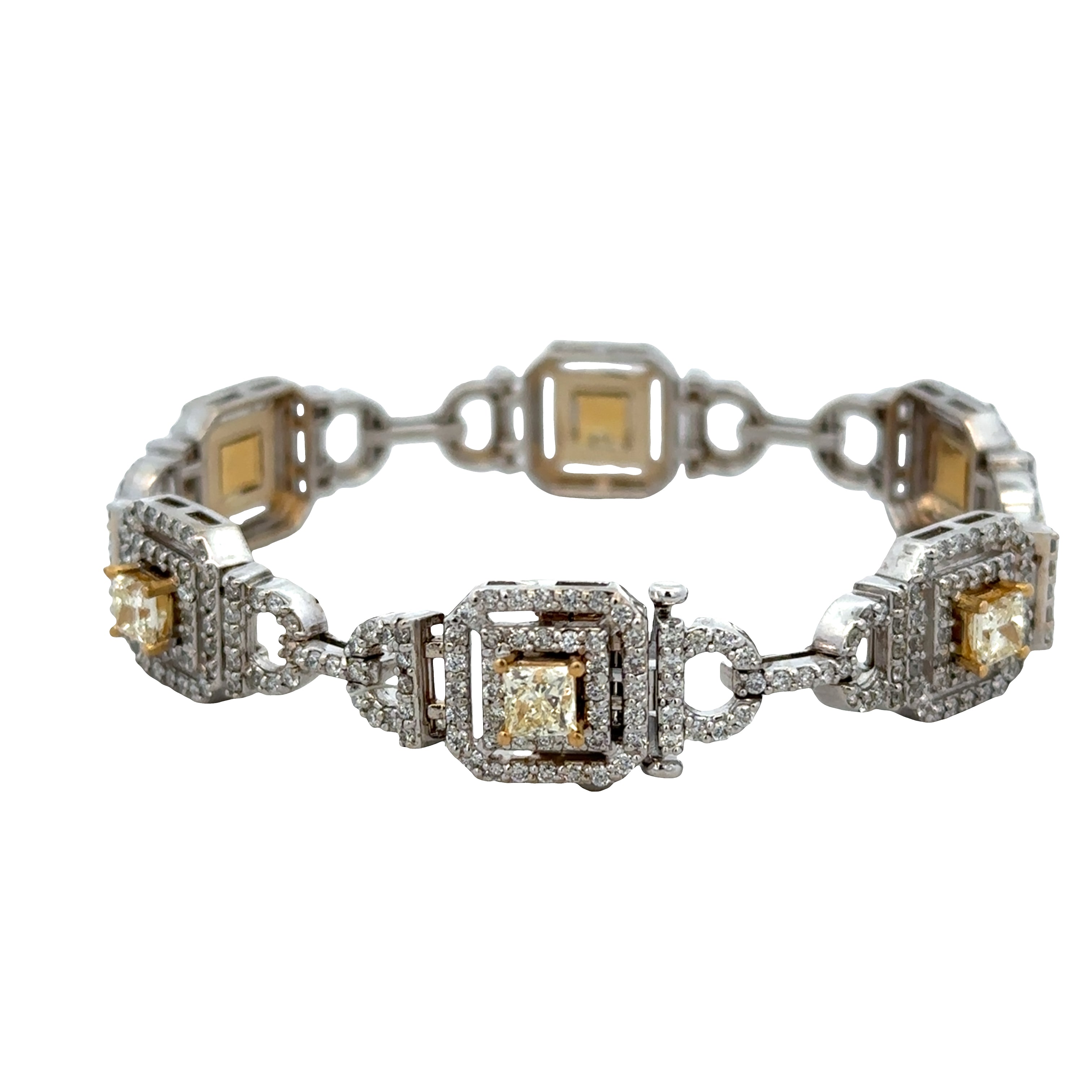18k White Gold Fancy Light Yellow Princess Cut & Diamond Bracelet – 7"