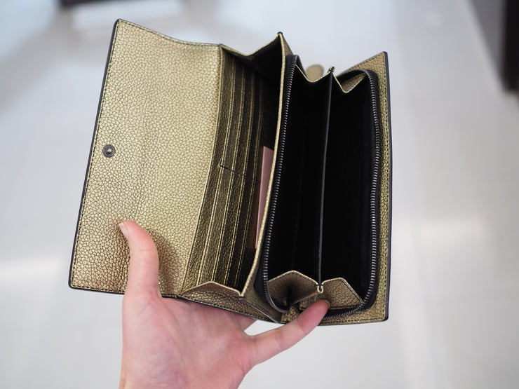 Gold Bottega Veneta Continental Intrecciato Long Wallet