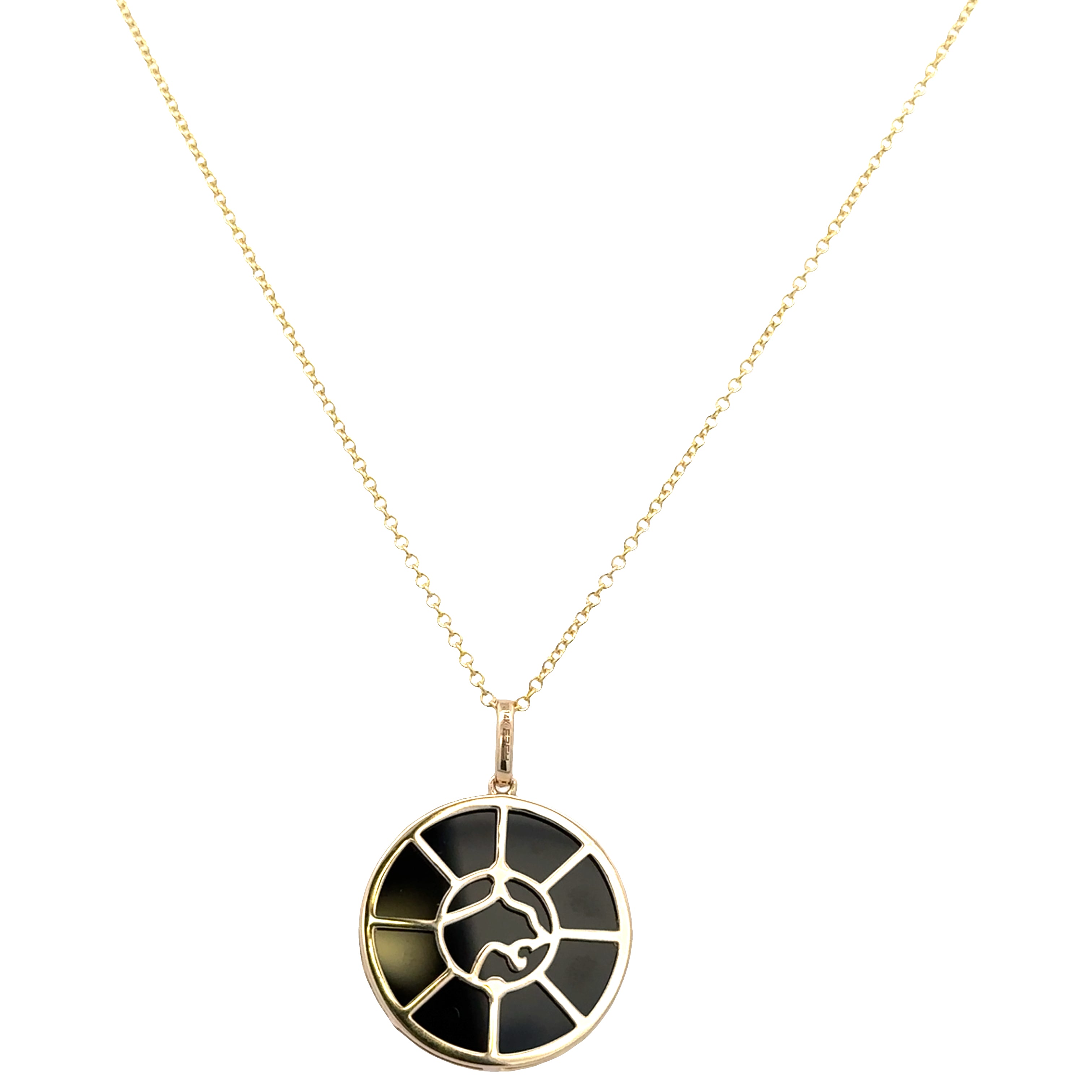 14k Yellow Gold Diamond & Black Onyx Fluted Pendant Necklace
