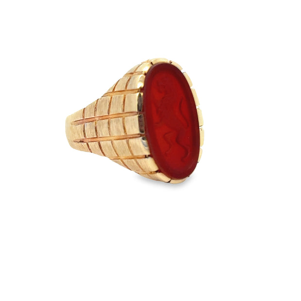 Vintage 1960s-70s Carnelian Intaglio Ring in Yellow Gold