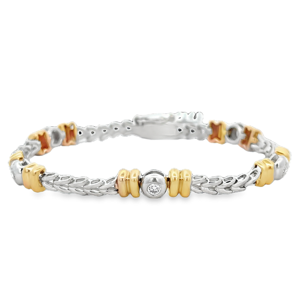 Vintage Two Tone Textured Diamond Bracelet in 14k Gold