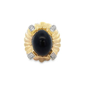 Statement Vintage Onyx and Diamond Ring in Yellow Gold