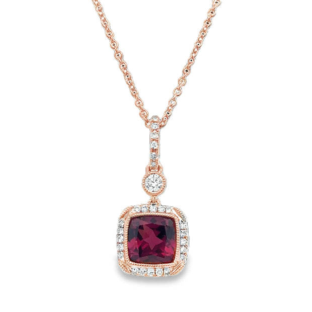 Rhodolite Garnet and Diamond Pendant in Rose Gold