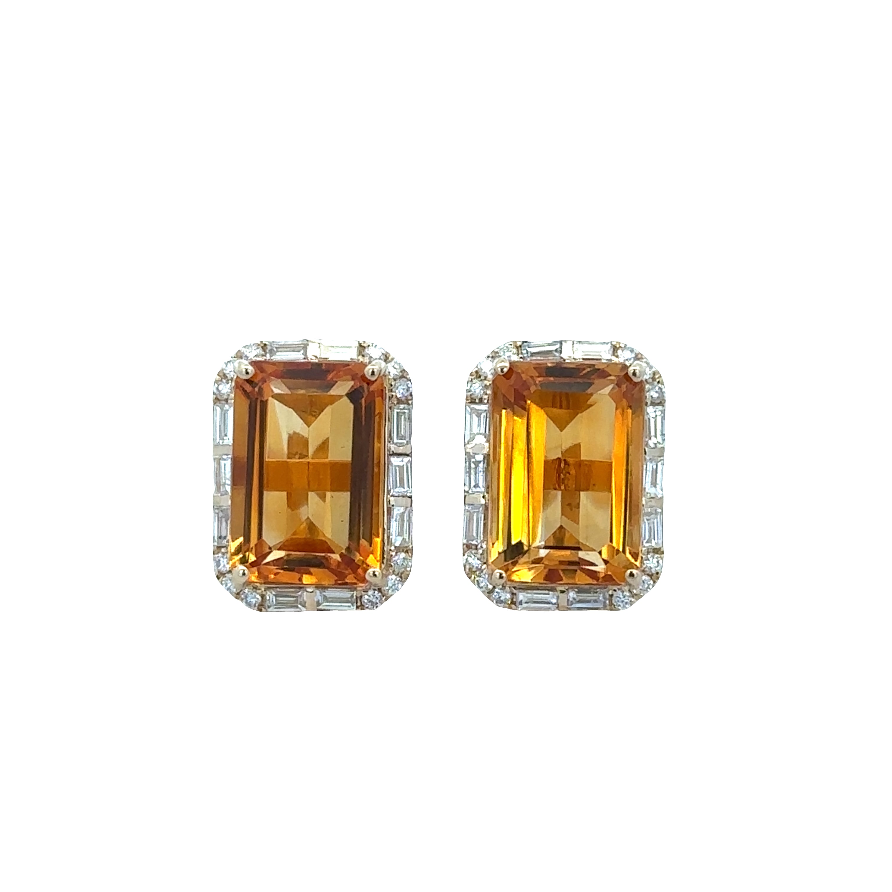 14k Yellow Gold Citrine and Diamond Halo Earrings