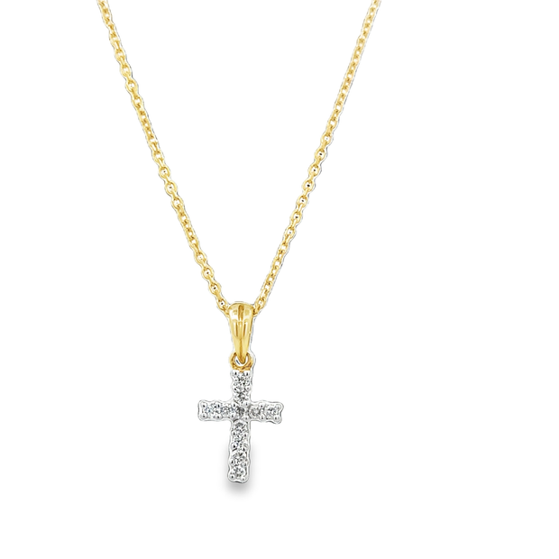 Petite Diamond Cross Pendant in Two Tone 14k Gold