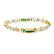 Antique Emerald and Diamond Bracelet in 18k Yellow Gold and Platinum 8.5" Long