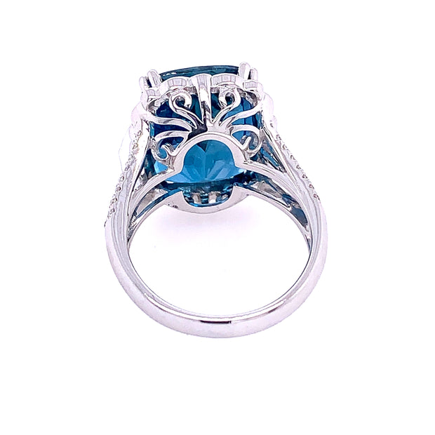 London Blue Topaz and Diamond Ring in White Gold