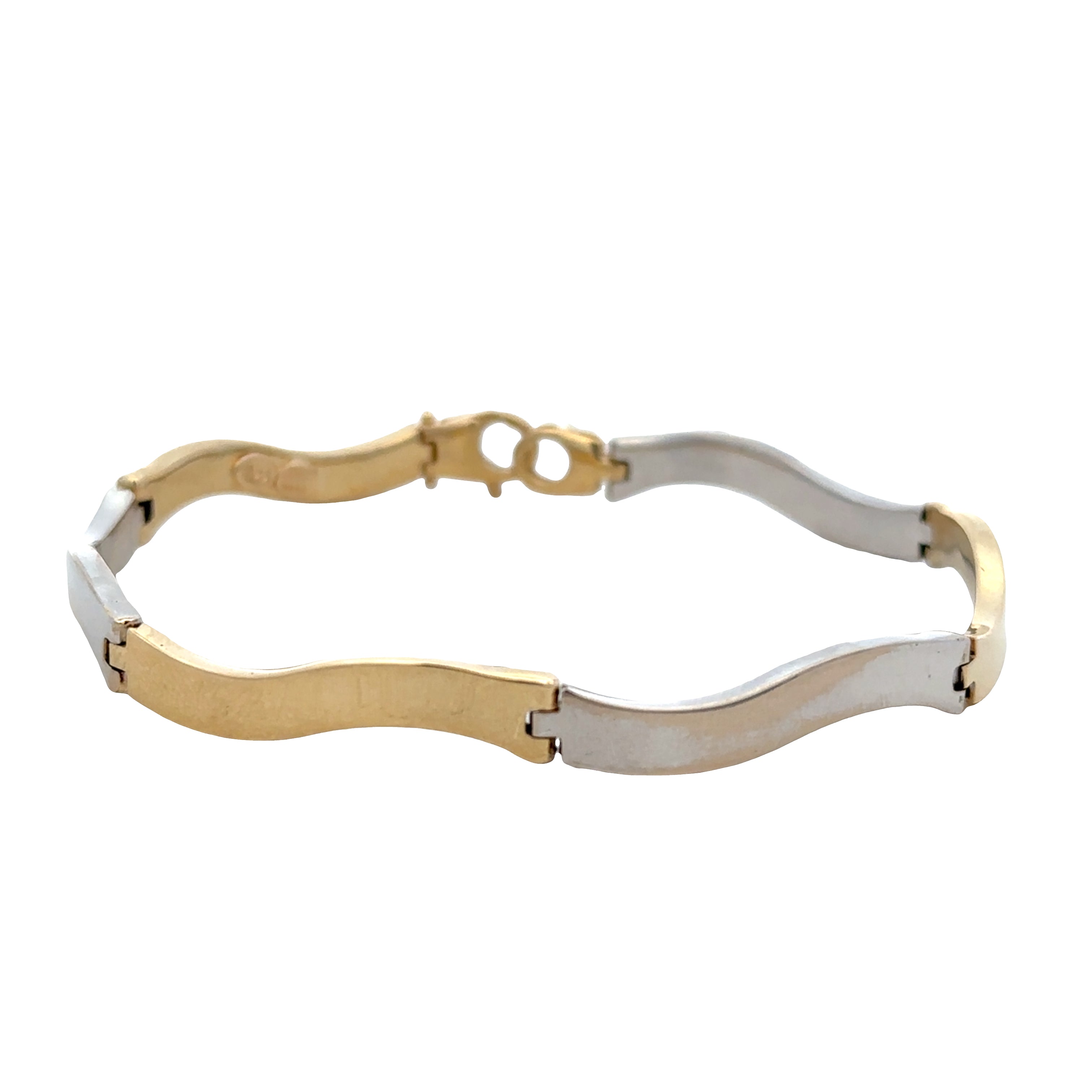 14k Yellow & White Gold Curved Link Bracelet – 7.5" Long