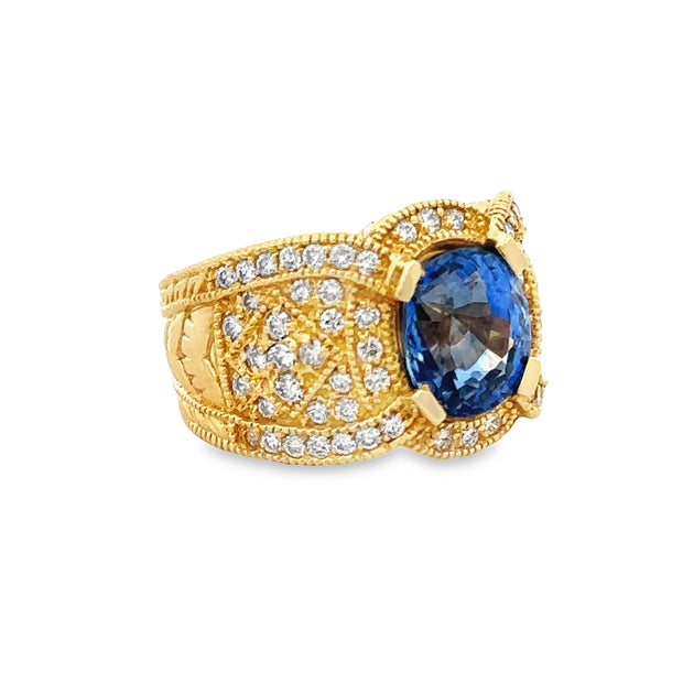 Vibrant Sapphire and Diamond Ring in 18k Yellow Gold