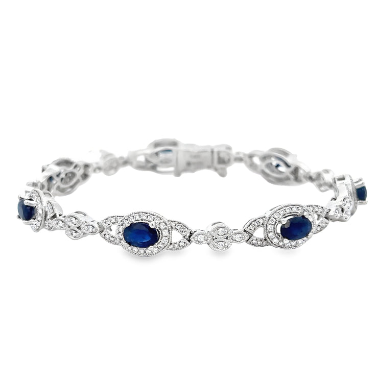 Vintage Inspired Sapphire and Diamond Bracelet in White Gold