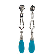 Turquoise, Enamel and Diamond Drop Earring in 18k White Gold