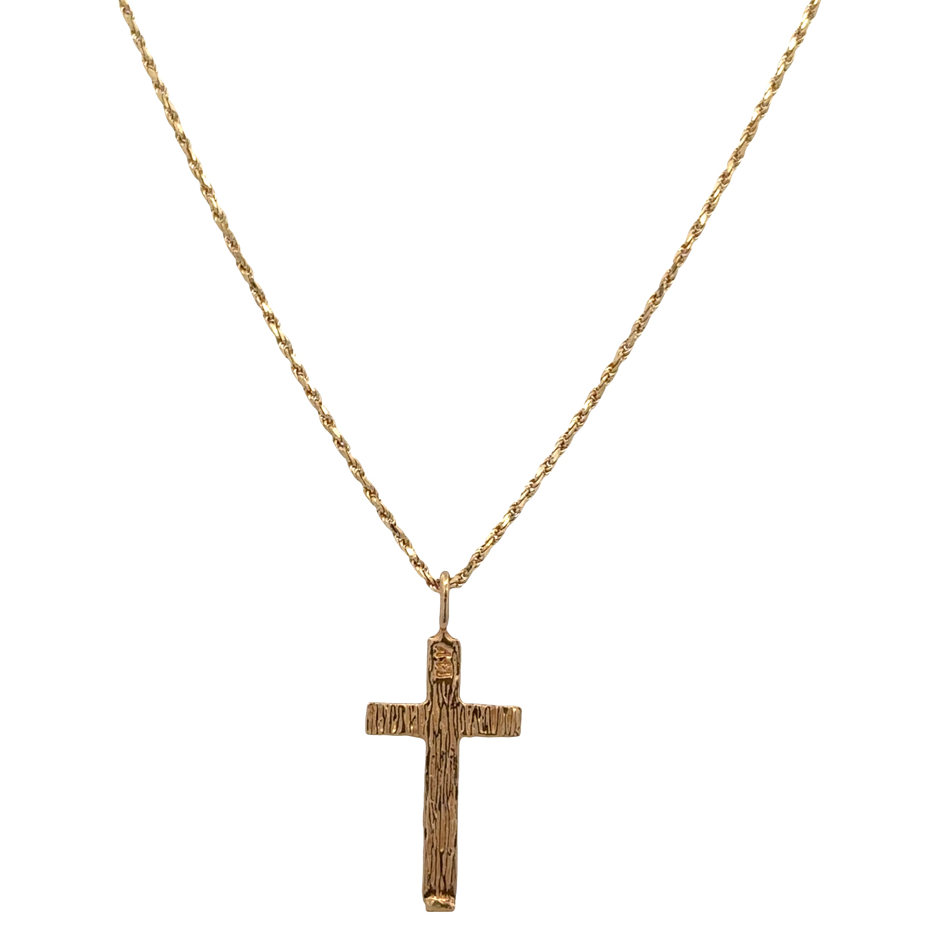 14k Yellow Gold Textured Cross Pendant Necklace – 18"