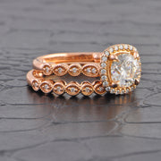 GIA 1.01 ct. Round Brilliant Cut Diamond Engagement Ring in Matching Wedding Band in Rose Gold