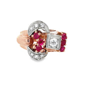 Vintage Retro Ruby and Diamond Ring in Rose Gold