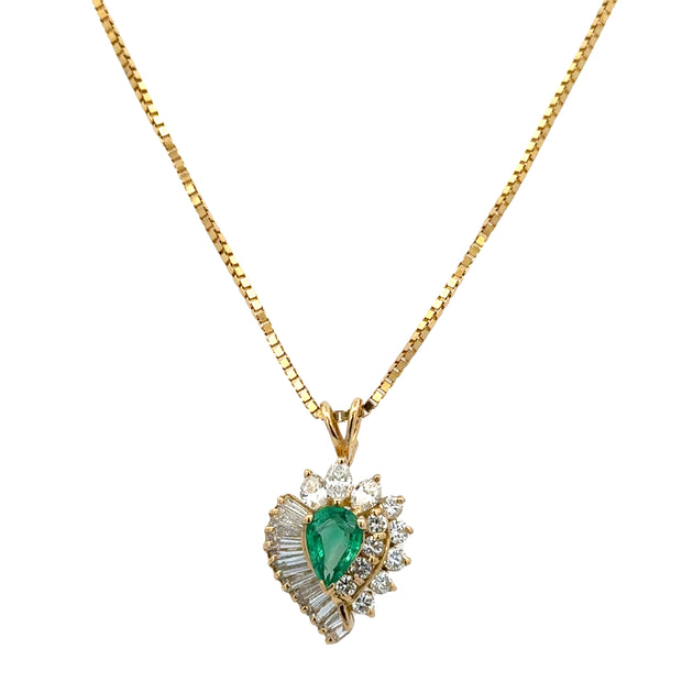 Vintage Emerald and Diamond Pendant in 18k Yellow Gold