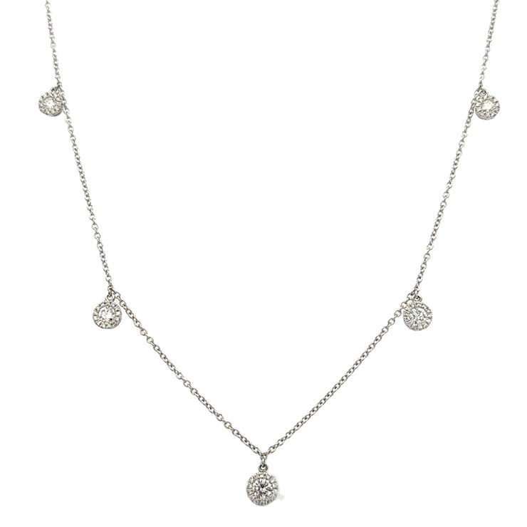 Round Brilliant Cut Diamond Station Necklace in 18k White Gold