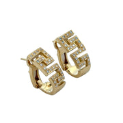 Greek Key Style Diamond Huggie Earrings in 18k Yellow Gold