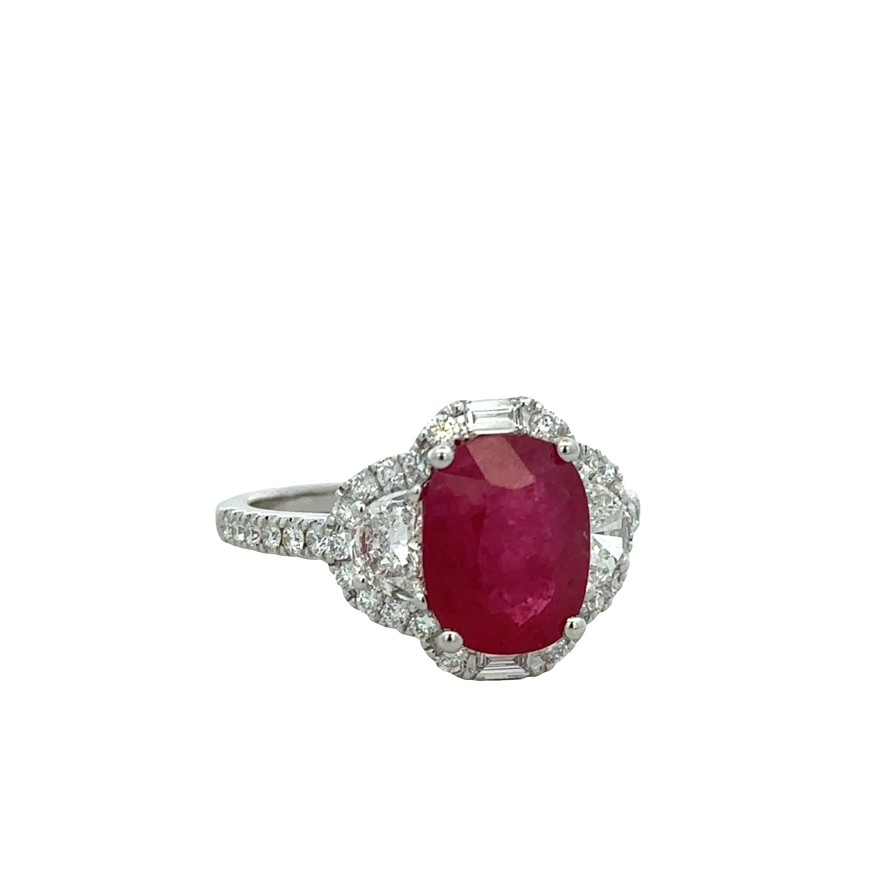 14k White Gold Ruby & Diamond Oval Halo Ring – Size 7