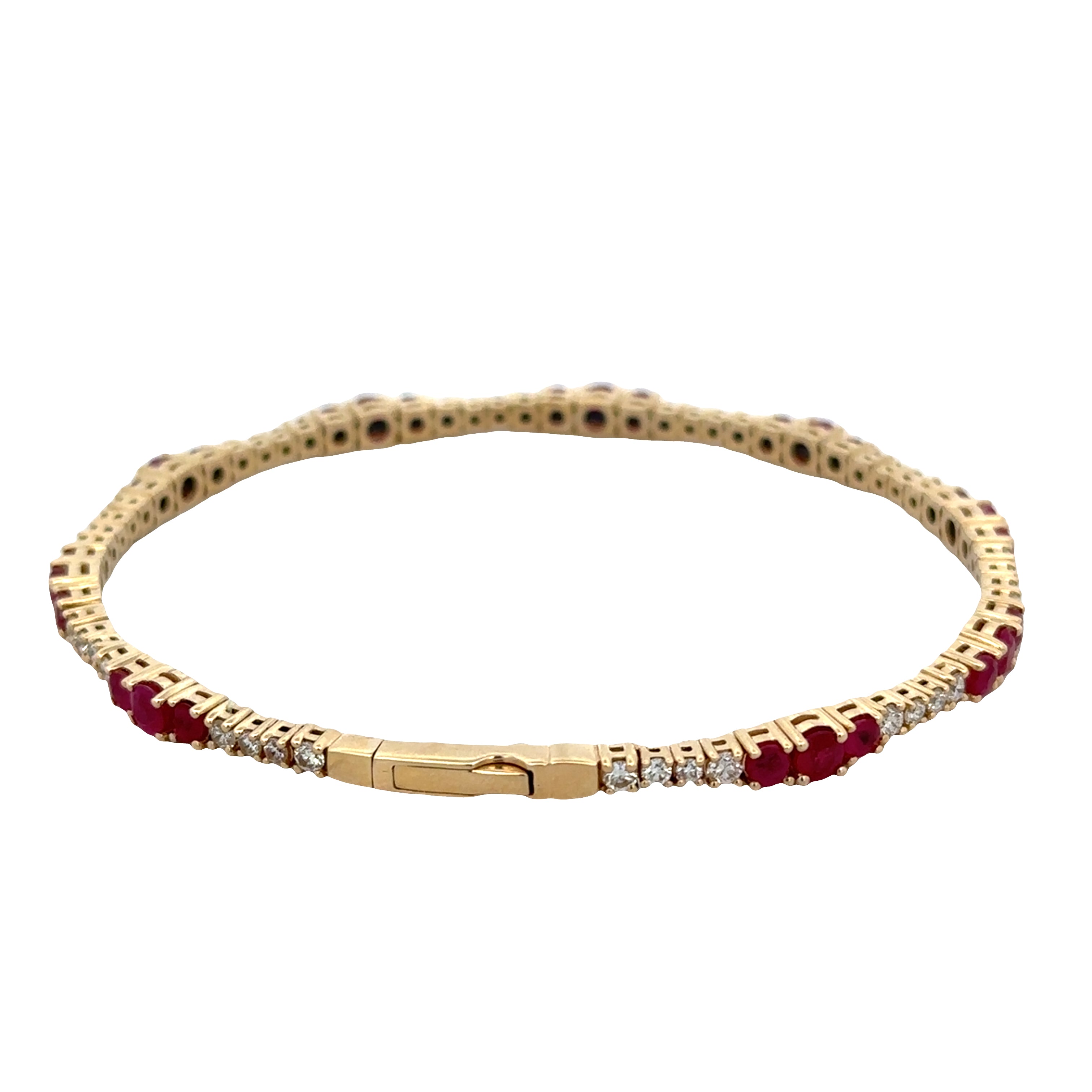 14k Yellow Gold Ruby & Diamond Flexible Bracelet – 3.4mm Wide