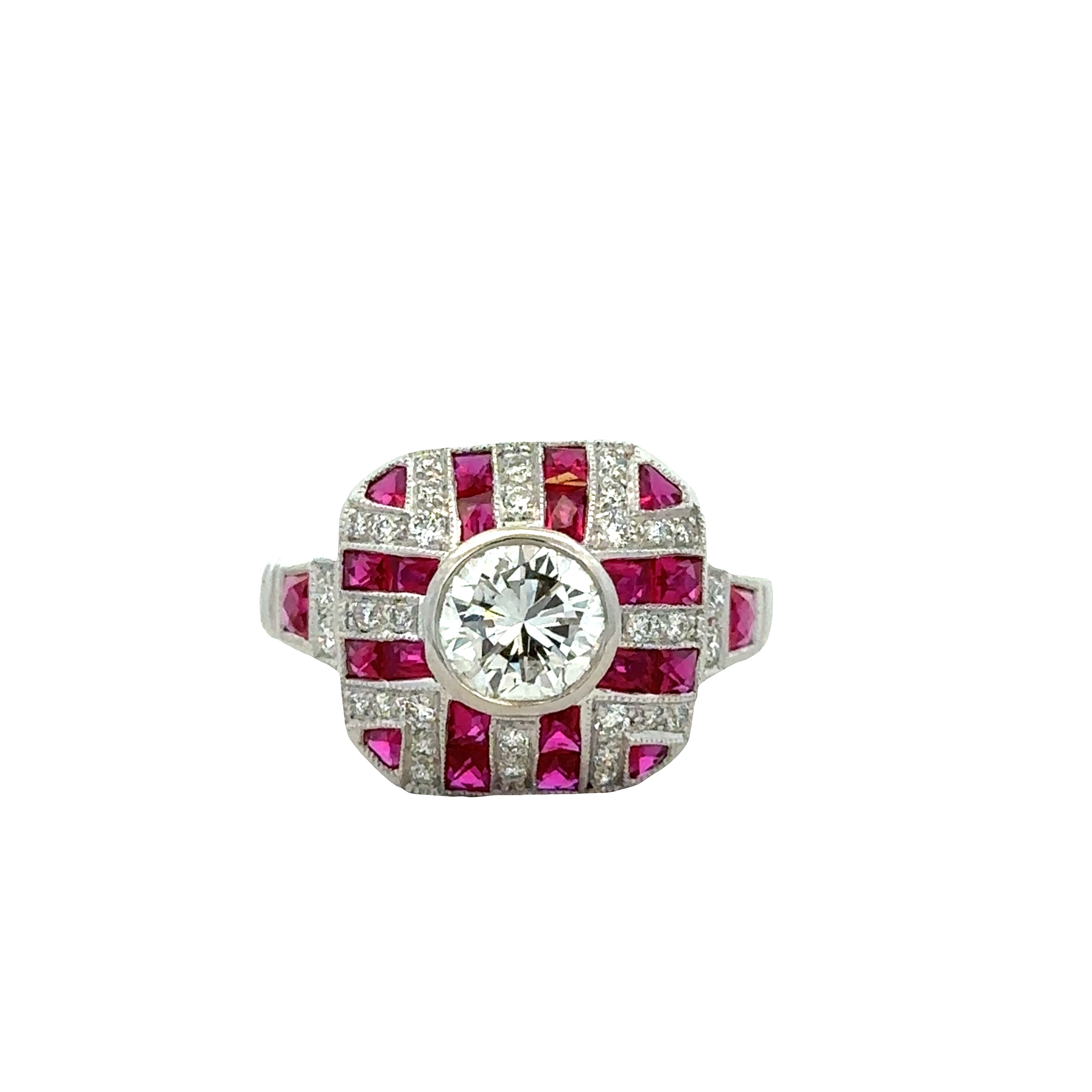 Art Deco Inspired Platinum Ruby and Diamond Ring – Size 6.5