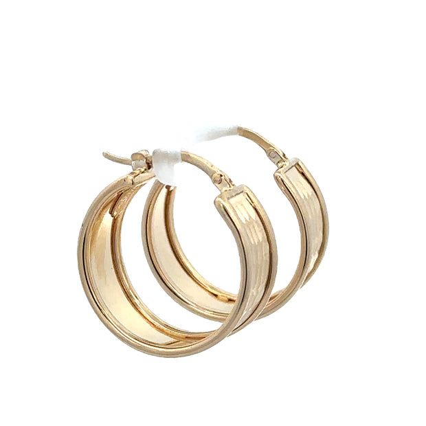 Wide Textured Hoop Earrings in Yellow Gold