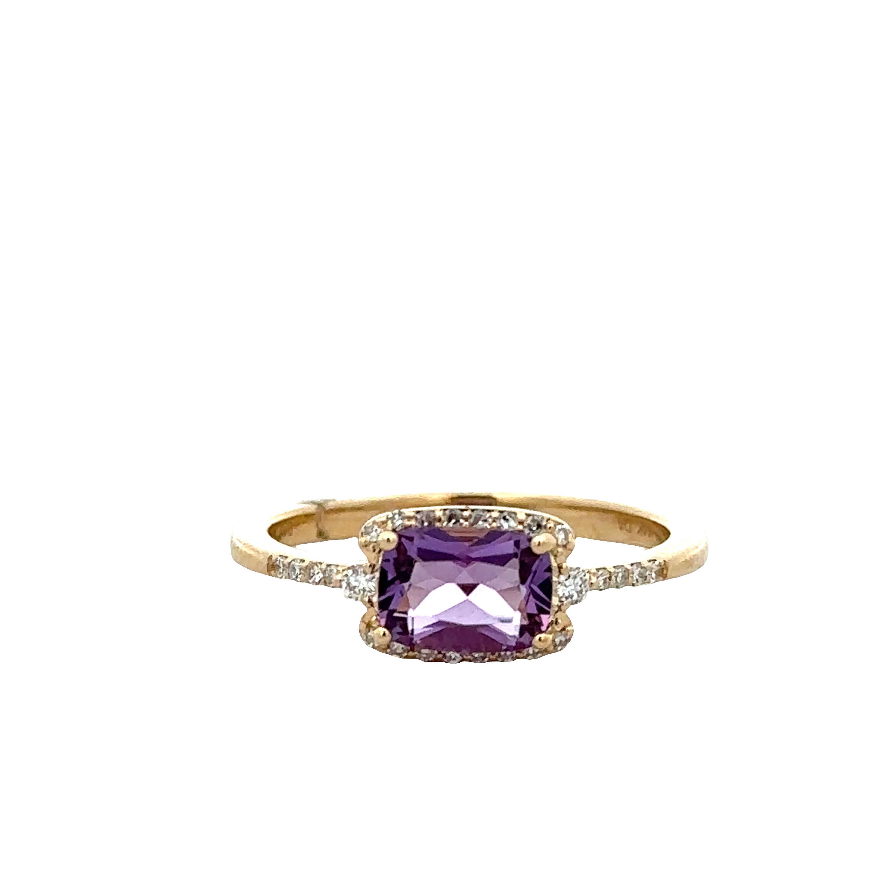 14k Yellow Gold Amethyst & Diamond Halo Ring – Size 6.5