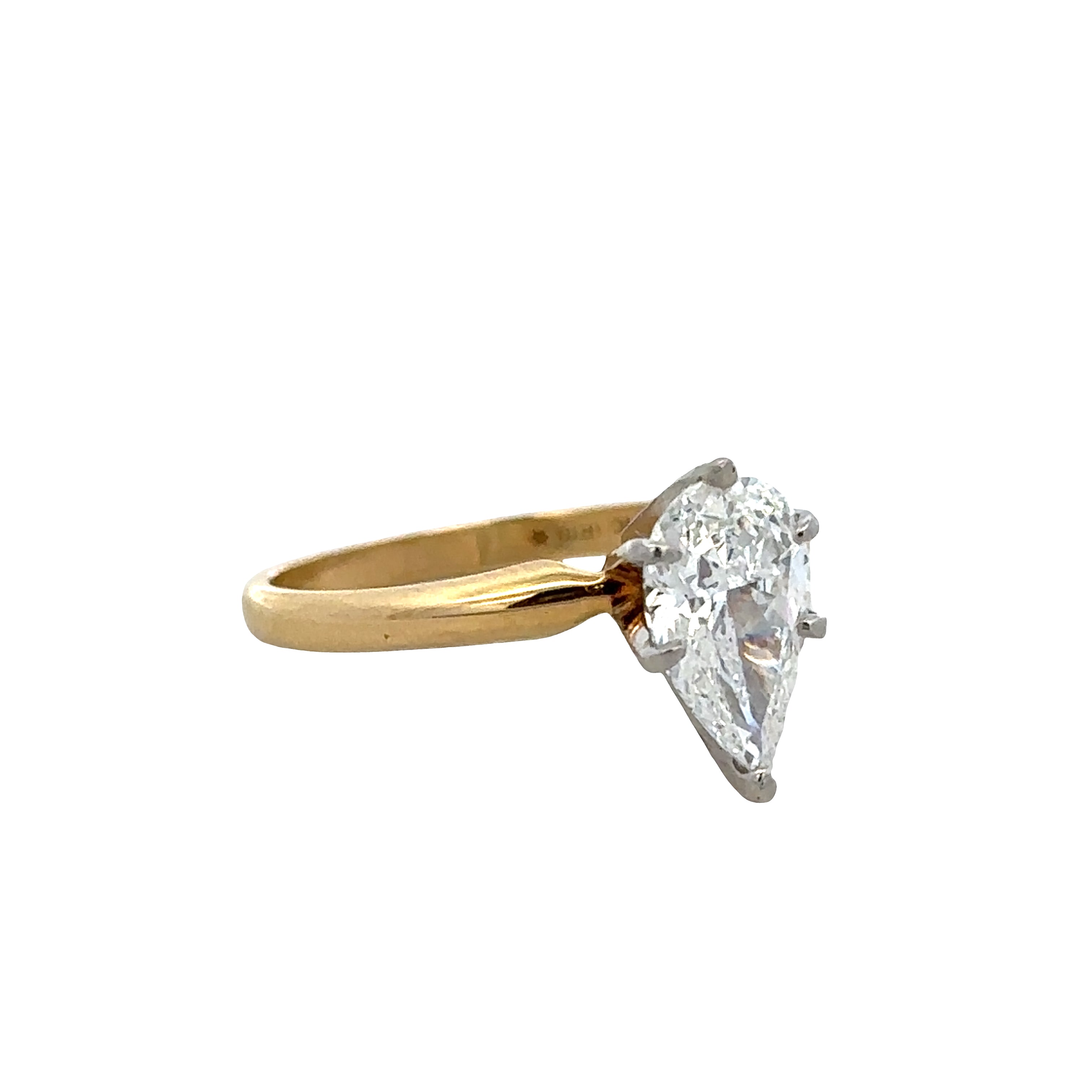 18k Yellow Gold & Platinum 1.35ct GIA Pear-Shaped Diamond Solitaire Engagement Ring – Size 8