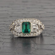 Art Deco Inspired Emerald and Diamond Ring & Band in 18k White Gold