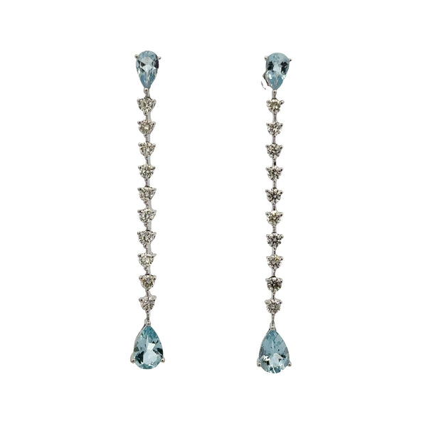 Aquamarine and Diamond Drop Earrings in White Gold