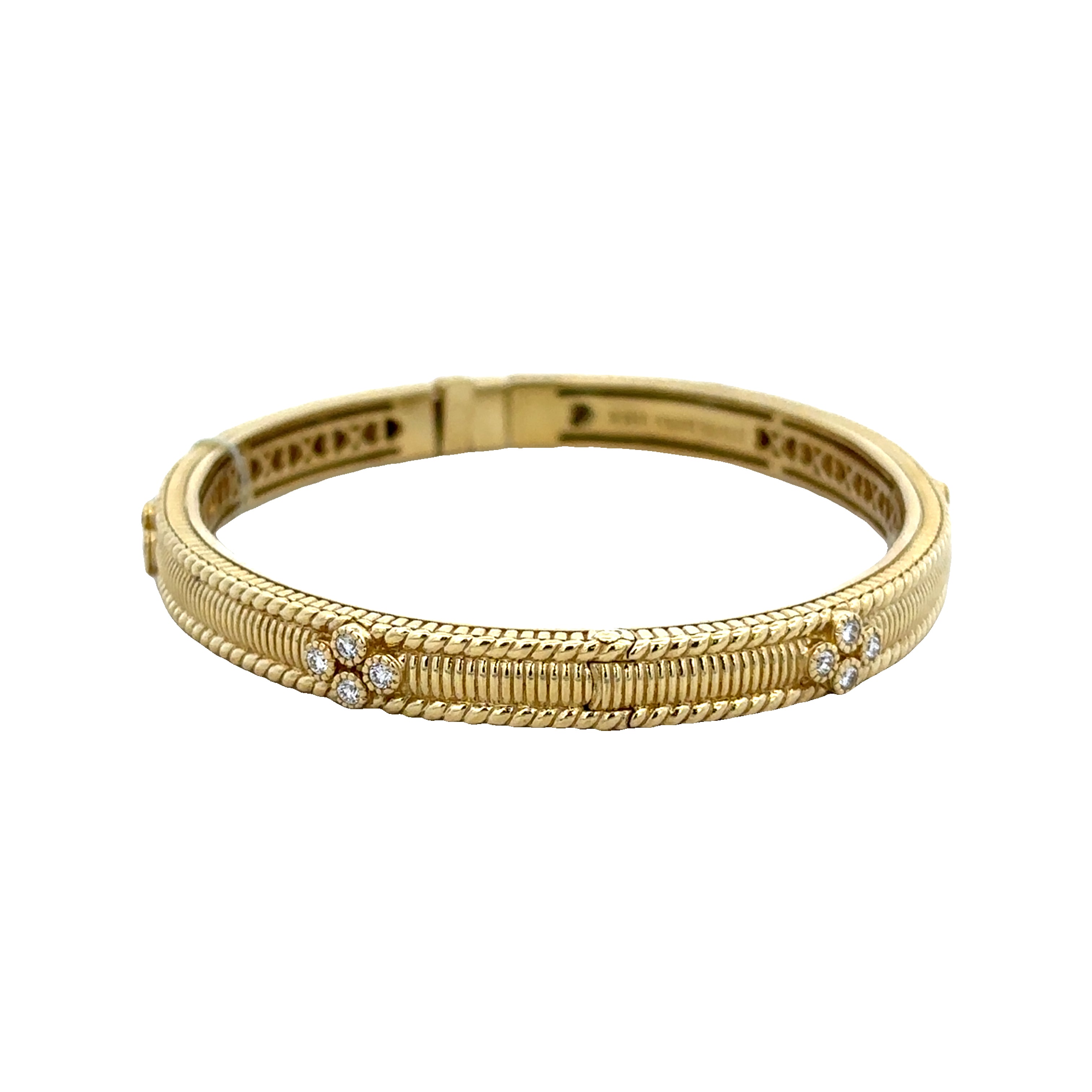 Estate Judith Ripka Diamond Accented Textured Bangle in 18k Yellow Gold