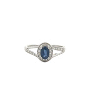 Oval Cut Blue Sapphire and Diamond Ring in White Gold