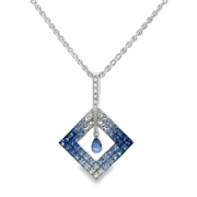 Kite Shaped Sapphire and Diamond Pendant in 18k White Gold