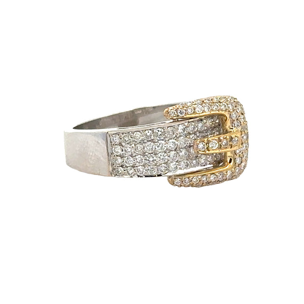 Two Tone Diamond Buckle Ring in 18k Gold