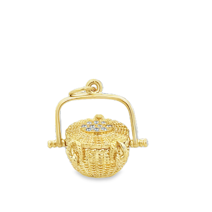 Vintage Diamond Opening Basket Charm in 18k Yellow Gold