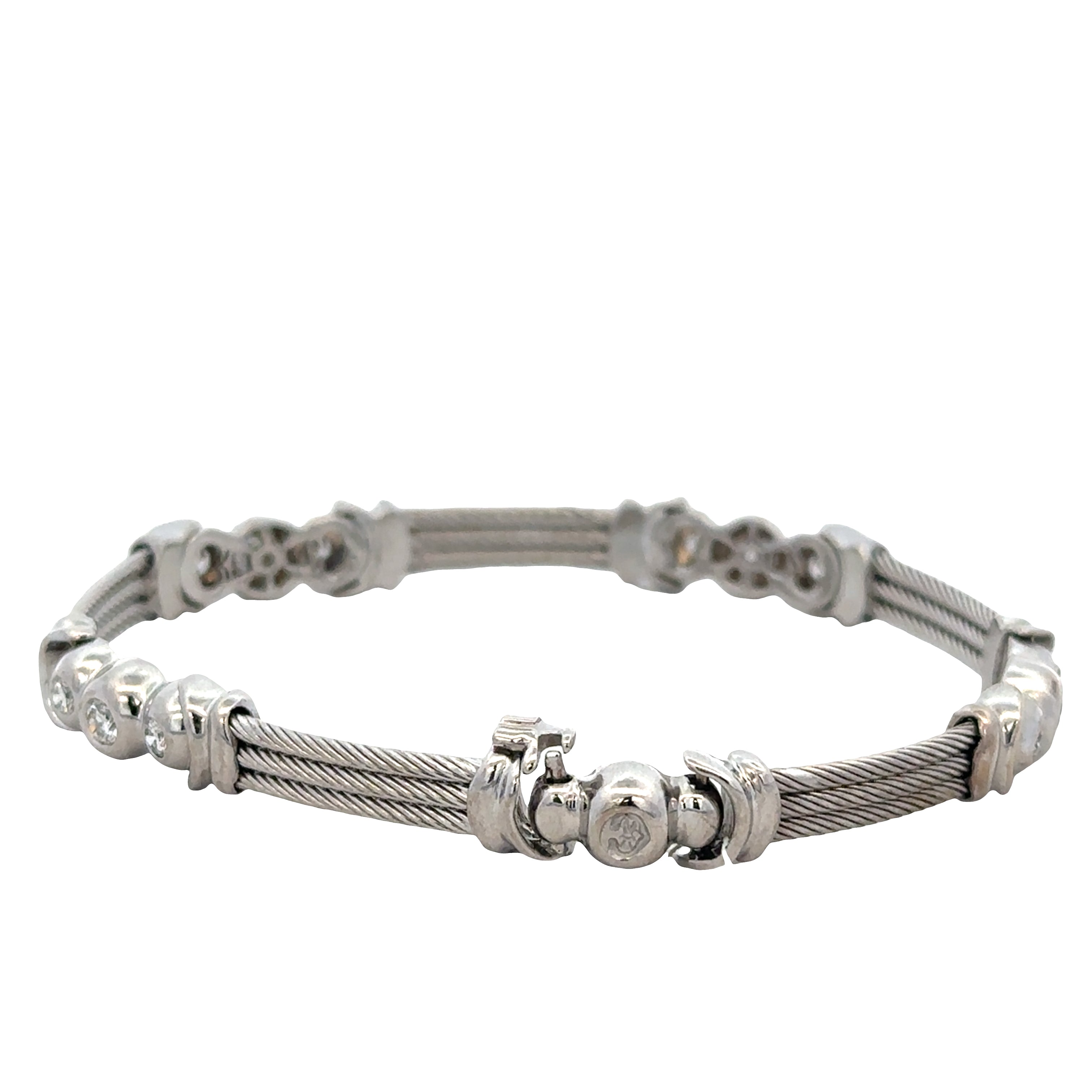 18k White Gold Diamond & Cable Link Bracelet – 7"