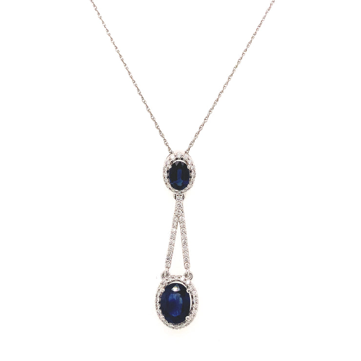 Sapphire and Diamond Drop Style Pendant in White Gold