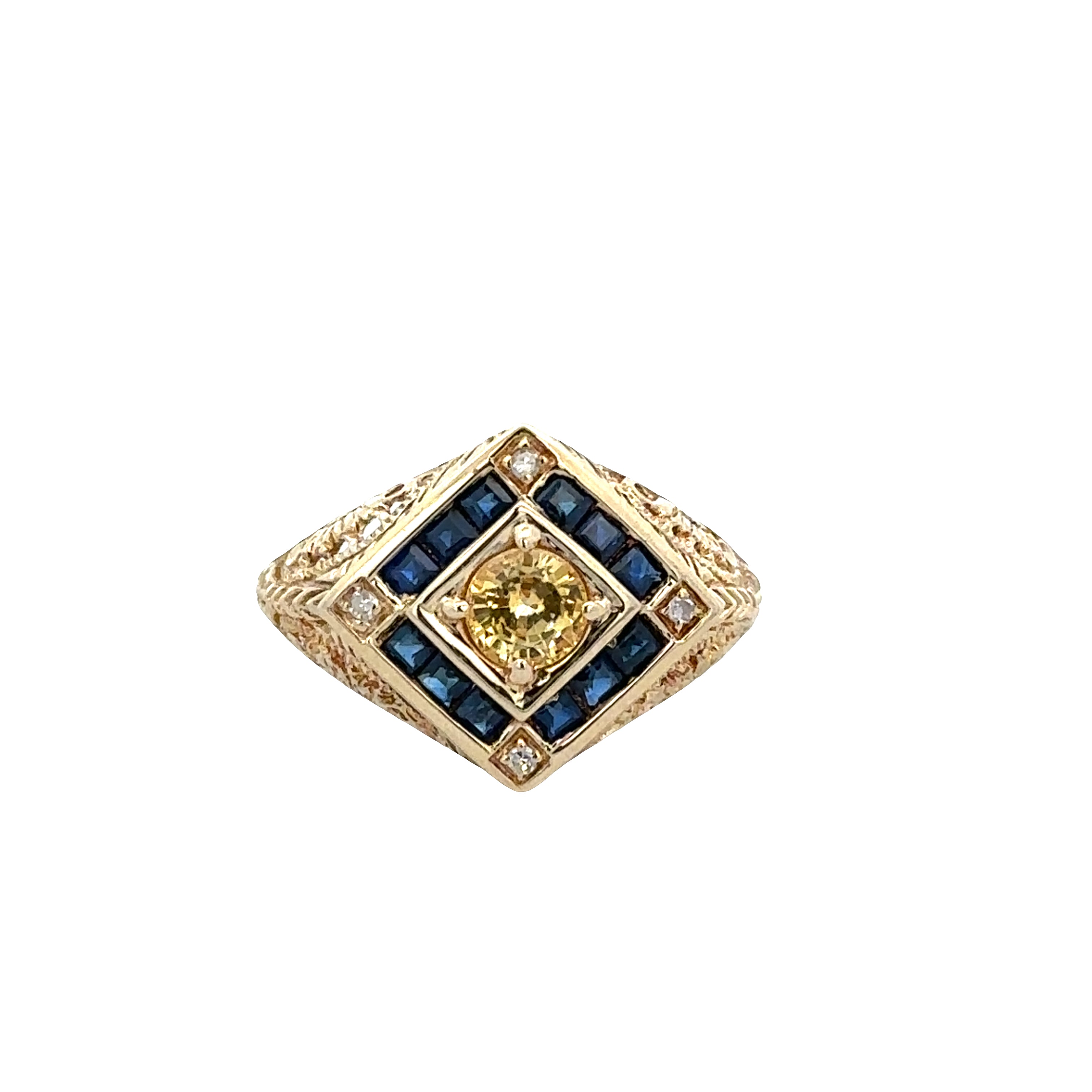 14k Yellow Gold Art Deco Inspired Sapphire & Diamond Ring – Size 5.5