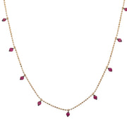 Delicate Ruby Dangle Necklace in Yellow Gold