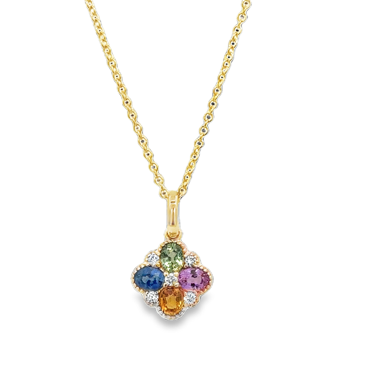 Multicolored Sapphire Flower Pendant In Yellow Gold