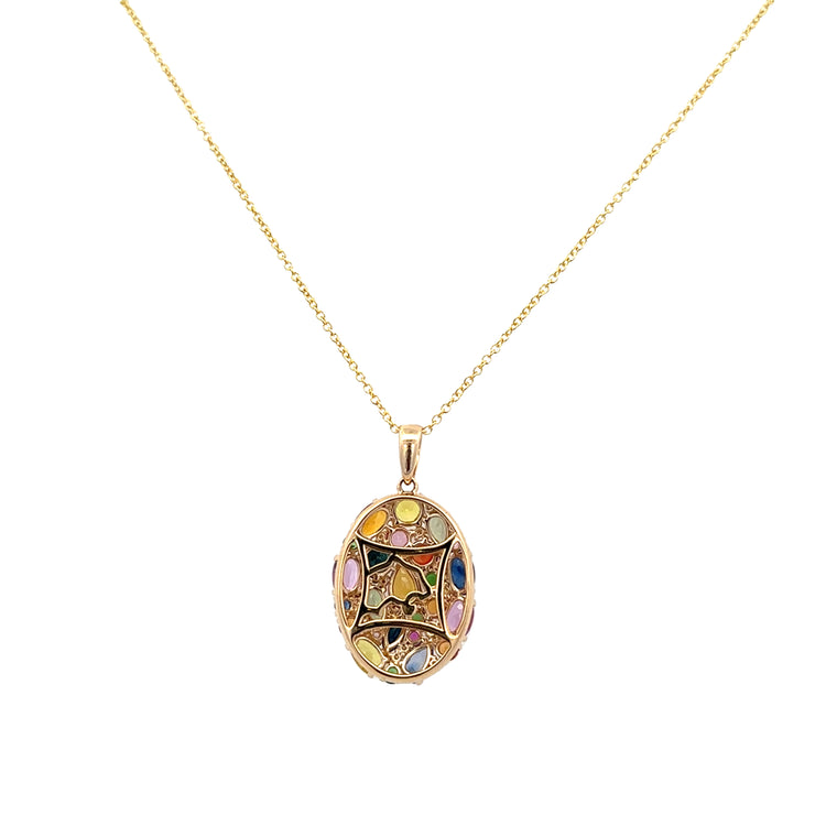 Multicolored Sapphire and Diamond Pendant in Yellow Gold