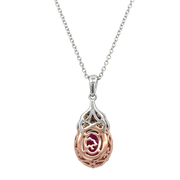 Rhodolite Garnet and Diamond Pendant in Two Tone Gold