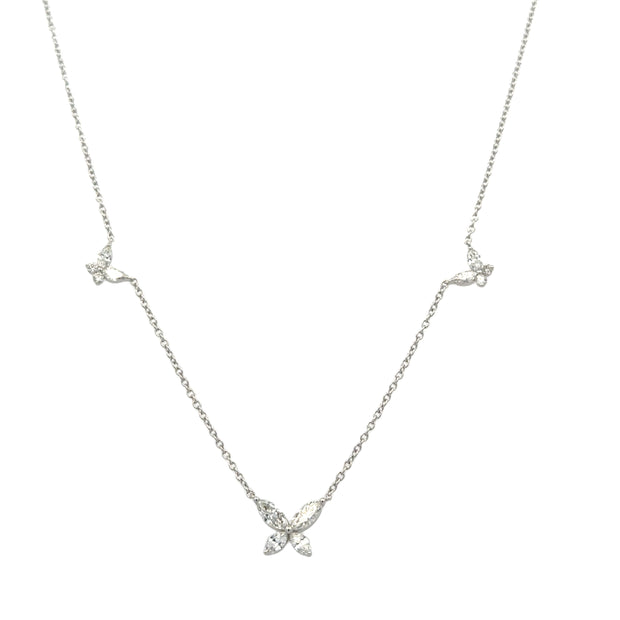 Marquise Cut Diamond Station Necklace in 18k White Gold