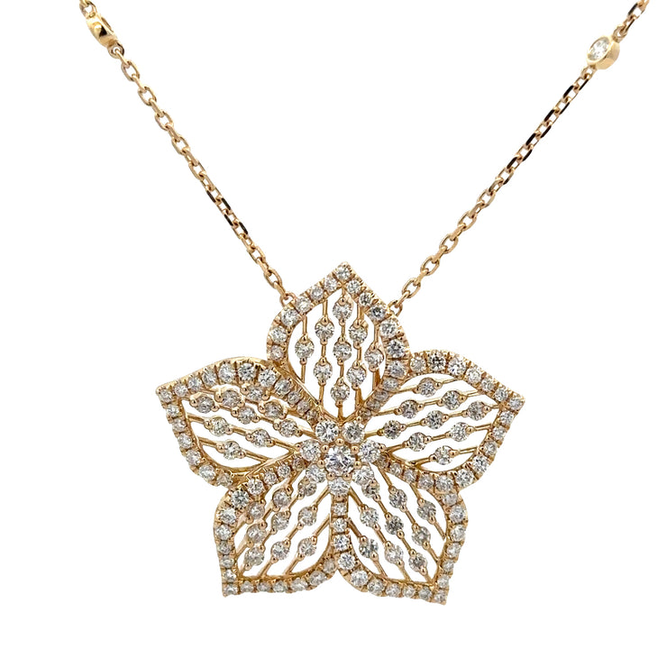 Diamond Flower Necklace in Yellow Gold
