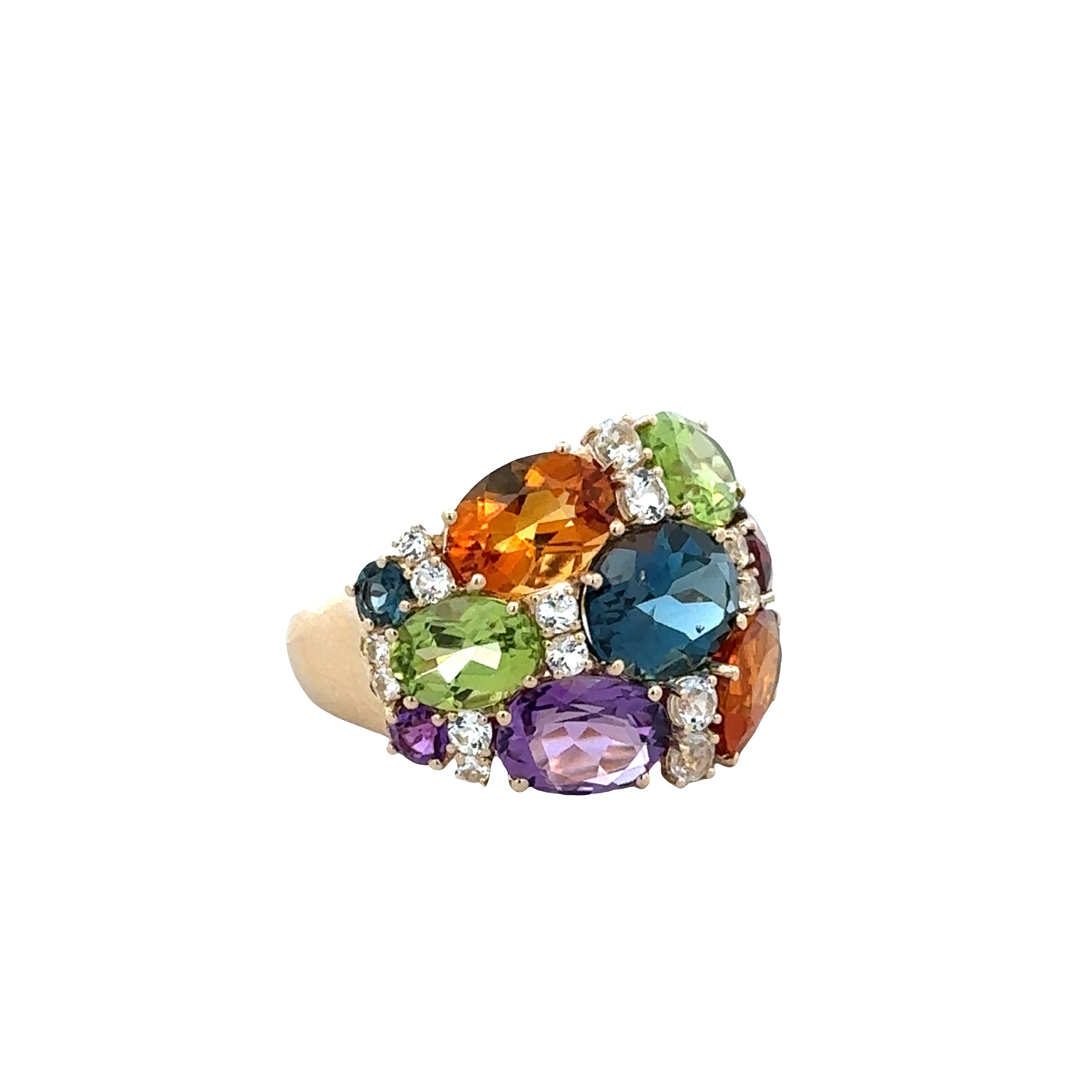 14k Yellow Gold Multicolored Gemstone Statement Ring – Size 7.25
