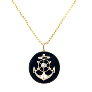 Enameled Anchor Pendant with 22" Chain in Yellow Gold