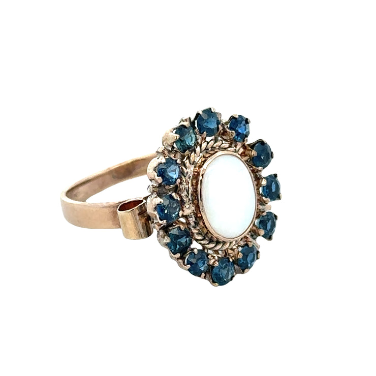 Vintage Opal and Sapphire Halo Ring in 8k Gold