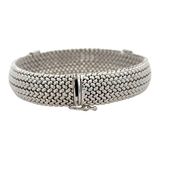 Diamond Accented Mesh Bracelet in White Gold