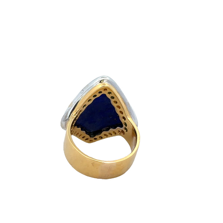 Statement Domed Lapis and Diamond Ring in 18k Gold